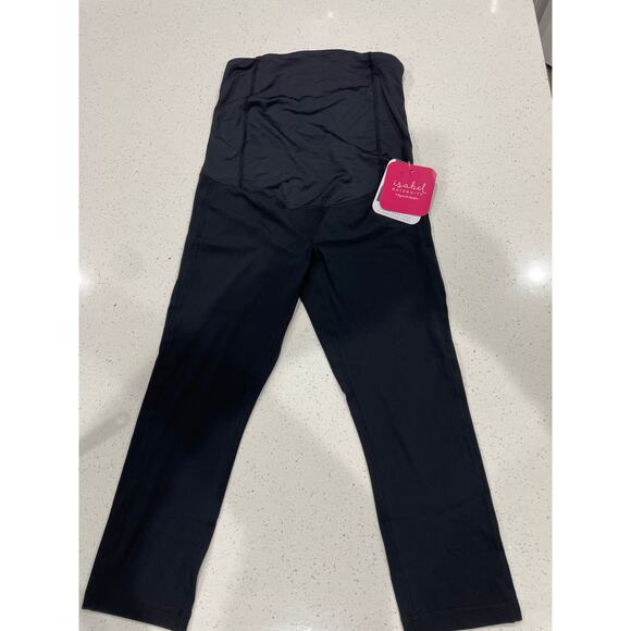 Isabel Maternity Pants Over Belly Active Capri Leggings Pants Small Black NWT - Picture 2 of 9